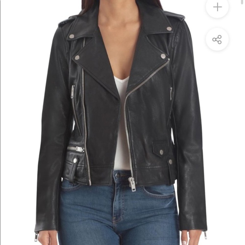 Bagatelle Black Washed Leather Zipper Moto Biker Jacket Size Small
